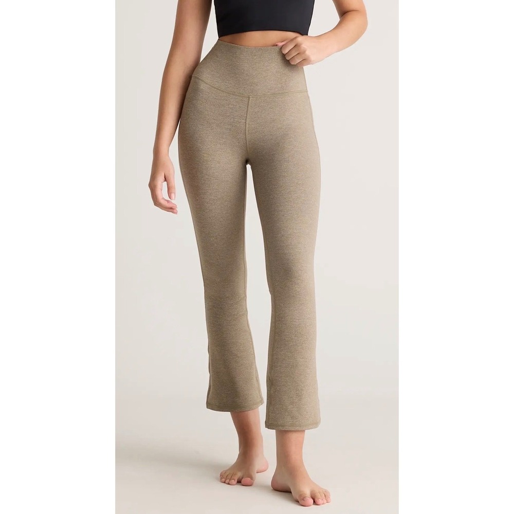 Quince Ultra Soft High Waisted Cropped Flare Leggings Brown Heather Small